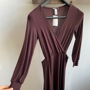 Purple, Long Sleeve Wrap Dress